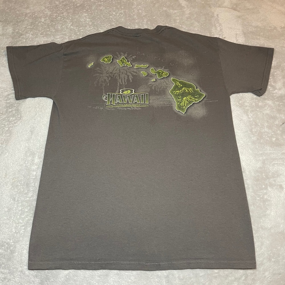 Hawaii Islands T-Shirt Mens Medium Gray Graphic Tee Y2K Aloha Cotton Streetwear
